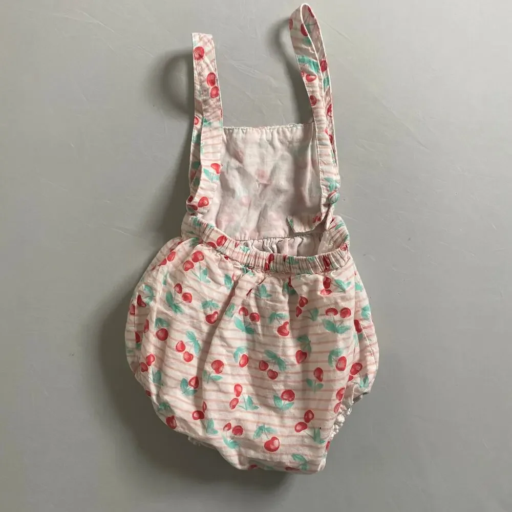 Piper & Posie Cherry Overall Backless Bubble Romper 3-6m